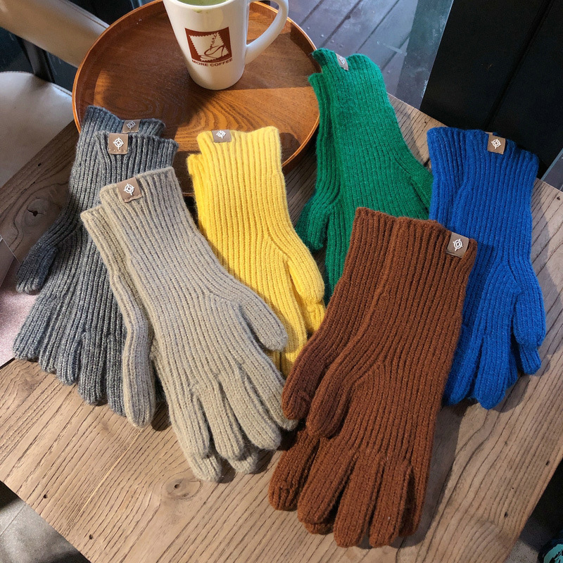 Korean-style Solid Color Knitted Gloves Split Fingers Touch Screen Anti-cold Harajuku Style Little Red Book Grass for Autumn and Winter_voghion.com