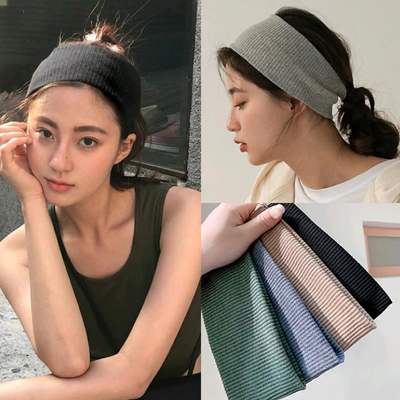 Cross-border European and American Knitted Hairband Solid Color Headband Wide Edge Cross Knot Solid Color Hairband Wash Face Pressure Hair Band