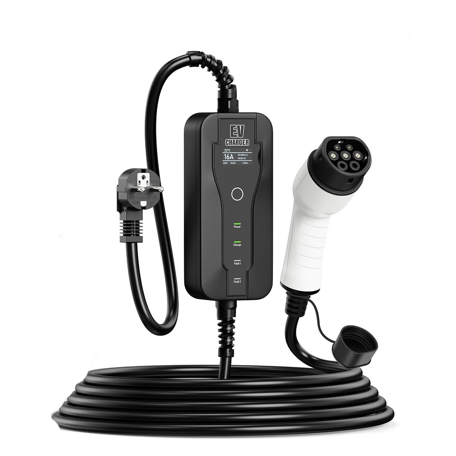 European standard Type2 new energy car charger 8A-16A adjustable current screen display household portable charging