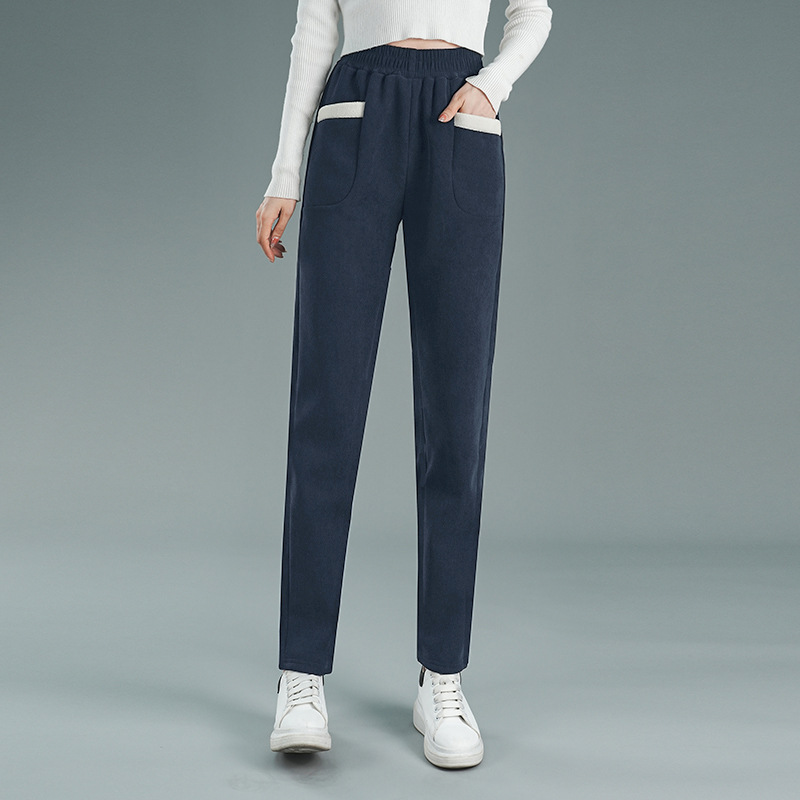 Autumn and Winter wooden cotton velvet all-match loose outer wear casual trousers fleece-lined thick warm harem women