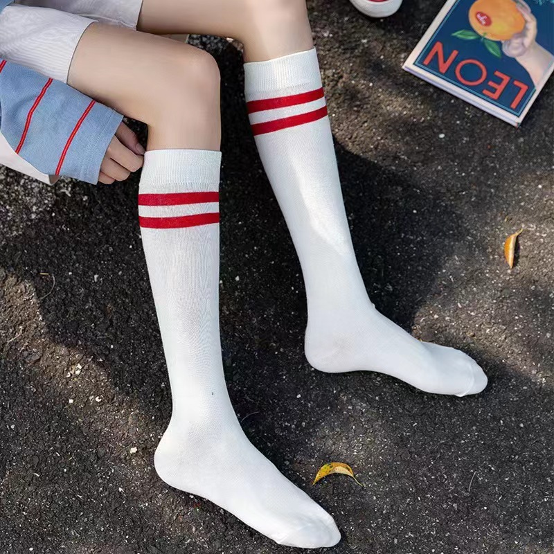 Stockings women's parallel bars black and white knee socks high socks women's summer versatile slimming personality calf socks ins fashion