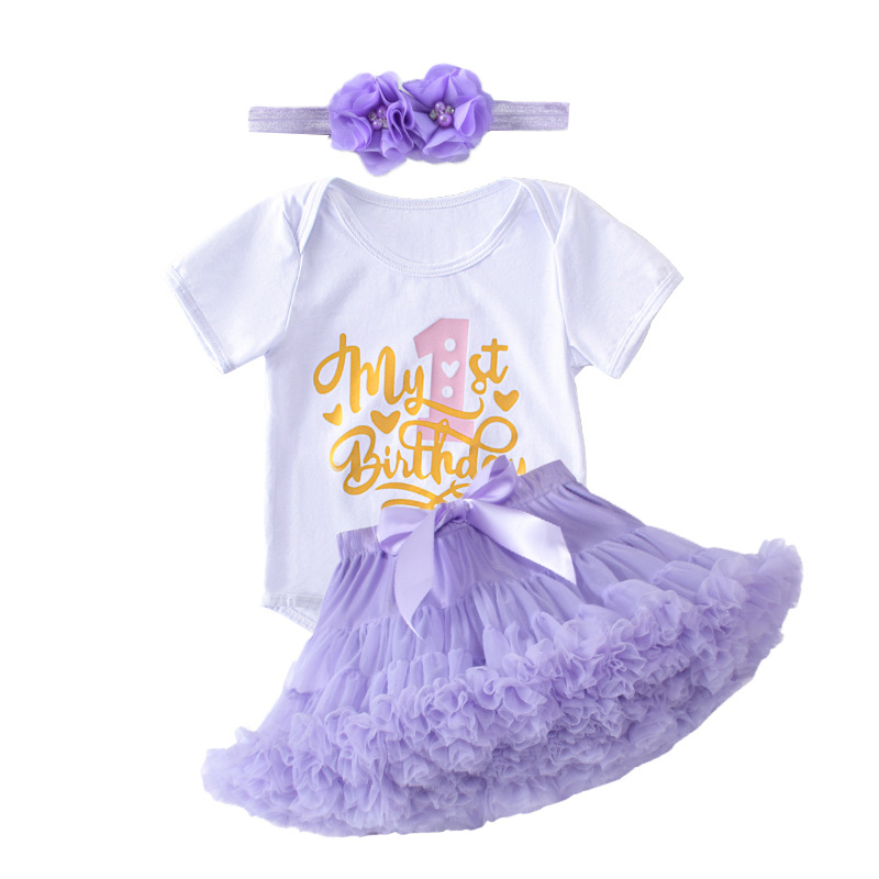 Girls' Printed Short-sleeved Harper Suit European and American Style Infant's One Year Birthday Dress Newborn Climbing Dress for Summer