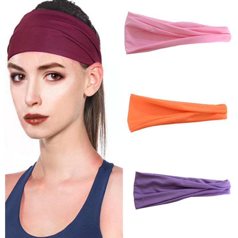 Explosions European and American Sports Hair Band Yoga Sweat Band Stomach Cotton Headscarf Solid Color Hair Band Women's Running Fitness Headband