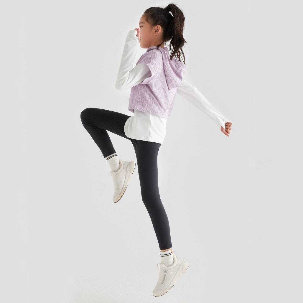 2023新款秋冬季女孩兒童加絨加厚外穿瑜伽服褲戶外運動速干緊身褲