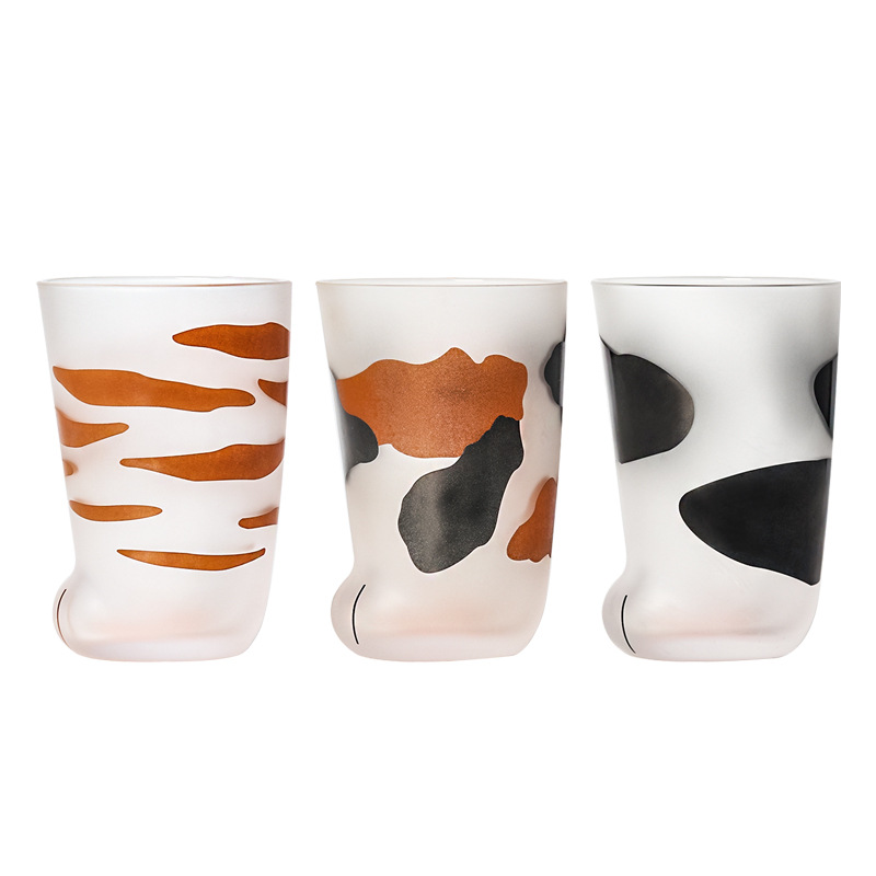 Japanese Cat Foot Cup Animal Glass Creative Frosted Cup Cute Cat Dog Footprint Breakfast Milk Cup Spot