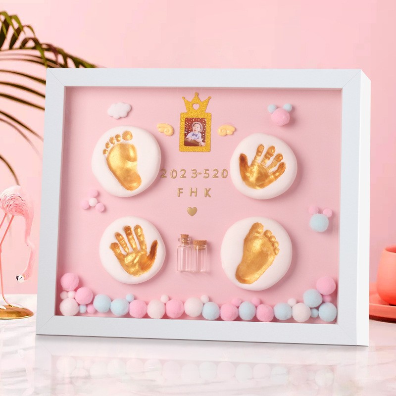 Baby Full Moon Hand Foot Inkpad Hundred Days Hand Model Souvenir Newborn Baby Footprints Stereoscopic Birth Ceremony Hand Print Photo Frame