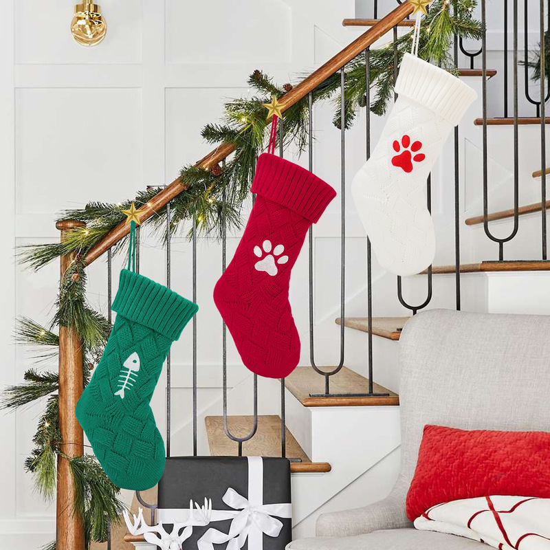 国境を越えたクリスマス靴下アマゾンの新しい猫犬クリスマスニット靴下クリスマスプレゼント袋の家庭装飾|undefined