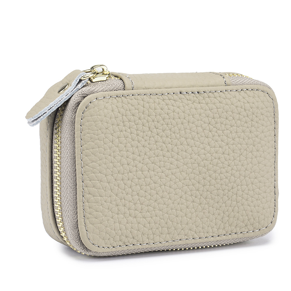 New mini leather lipstick bag with Mirror first layer cowhide makeup storage bag change coin earphone bag for women
