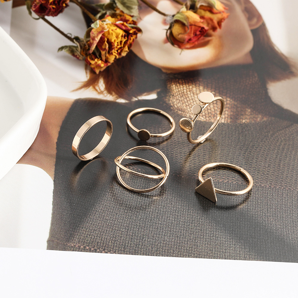 new alloy joint ring creative geometric cross triangle disc ring combination set of 5 pieces_voghion.com
