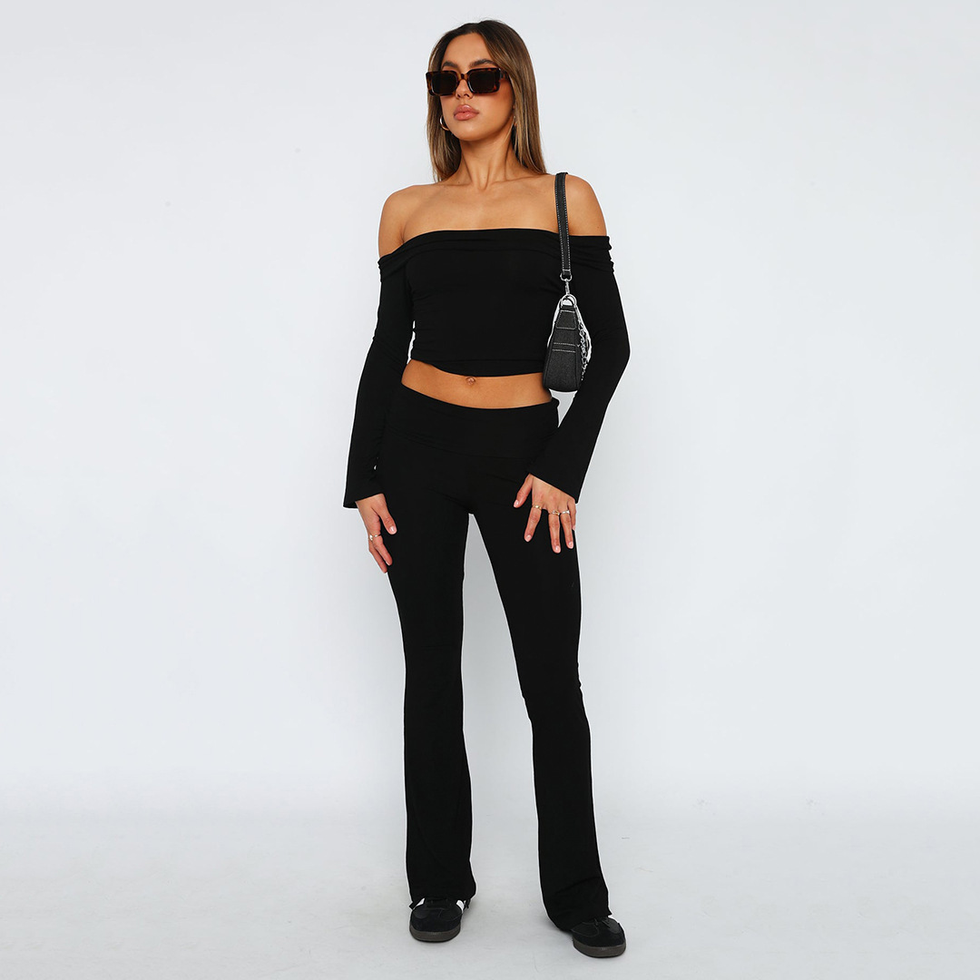 2024 cross-border European and American Amazon foreign trade new fashion solid color comfortable slim slimming low waist flared pants suit