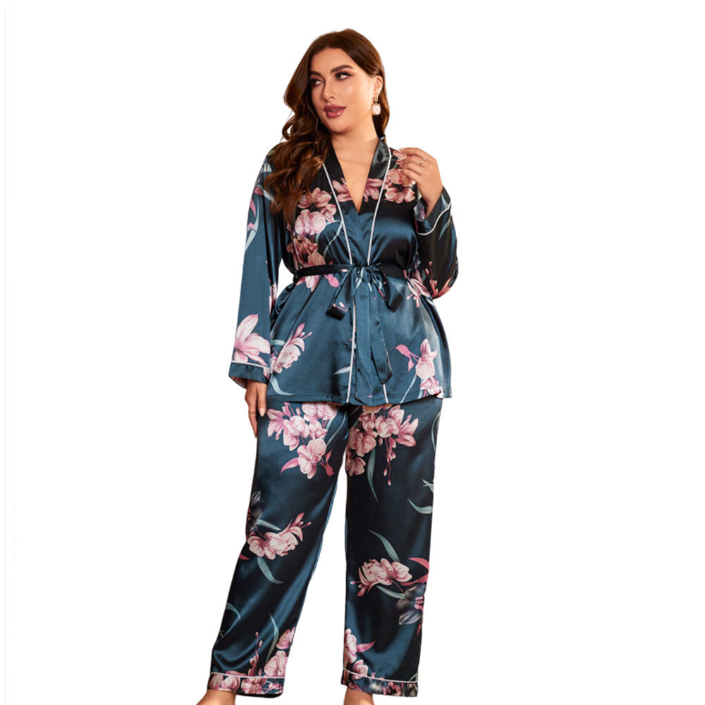Grensoverschrijdende plus size pyjama's dames zomer Europese en Amerikaanse stijl dames badjas sexy ochtendjurk huiskleding kan buiten gedragen worden ijs zijde ni_voghion.com