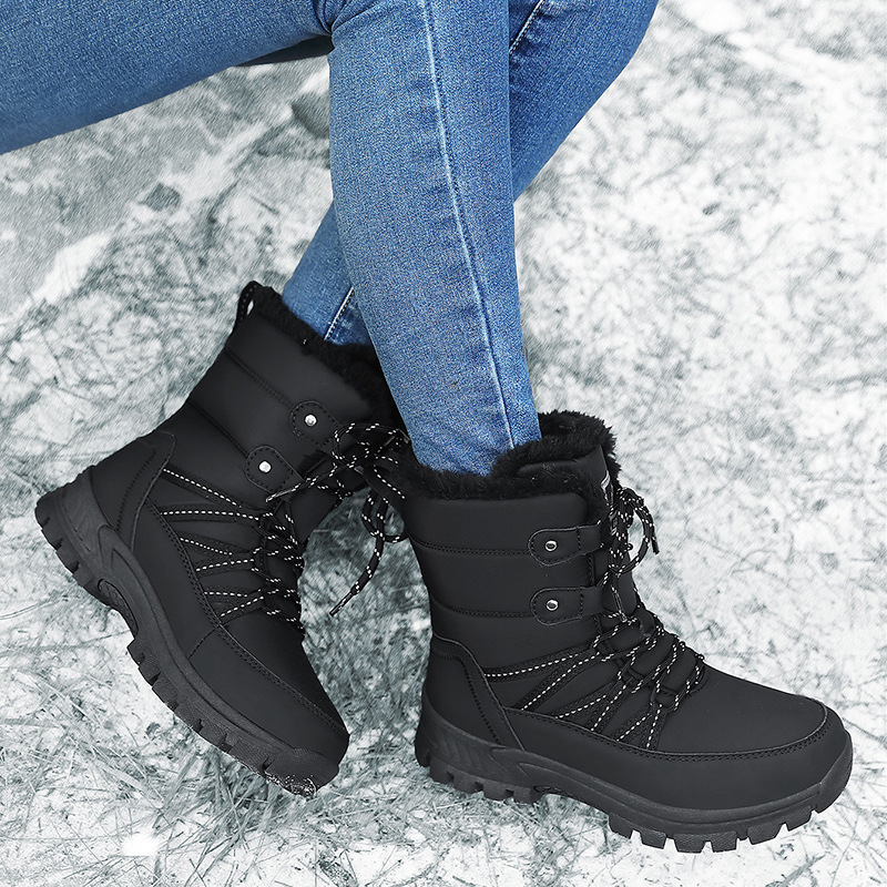 Women's Winter Snow Boots Plush Warm Cotton Shoes Wear-resistant Sports Outdoor High-top Lace-up plus size Cross-border Women's Boots