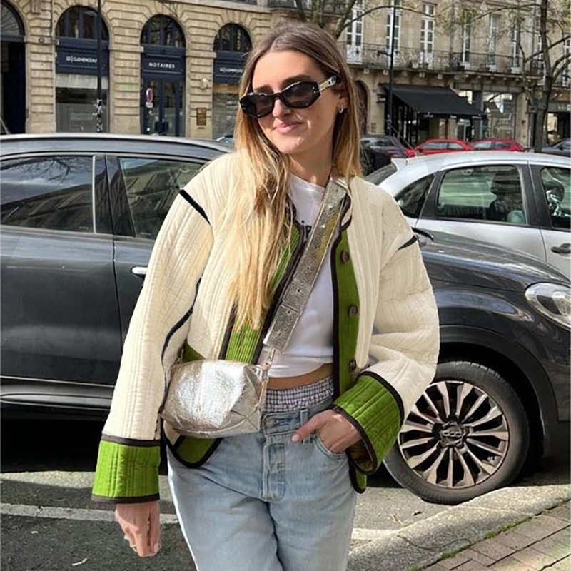2023 autumn and winter new cross-border hot Amazon AliExpress fashion contrast color women's cotton coat HY056