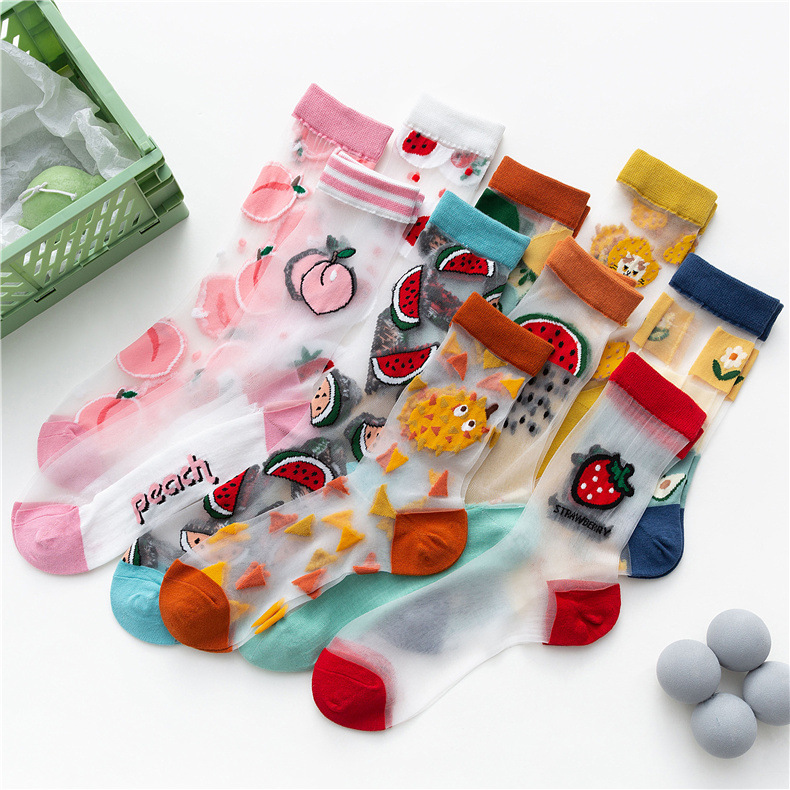 Spring and Summer New Women's Socks Japanese Fruit Cass Ultra-thin Socks Breathable Medium-high Stockings Lolita Glass Stockings