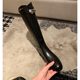 2024 new round head metal buckle boots women's winter but knee Joker casual high knight boots