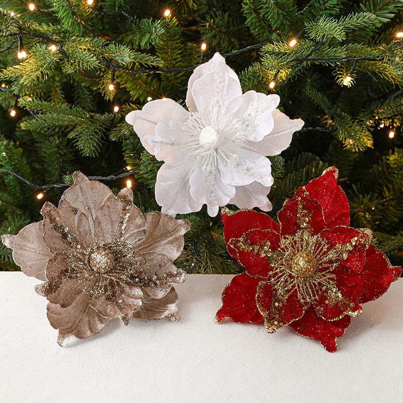 Gangheng 22cm champagne color Christmas flower new simulated flower DIY red multi-layer internet celebrity Christmas tree decorations