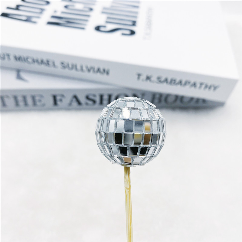 Amazon hot sale disco ball with wooden stick wedding window party cake decoration plug-in mirror ball decoration