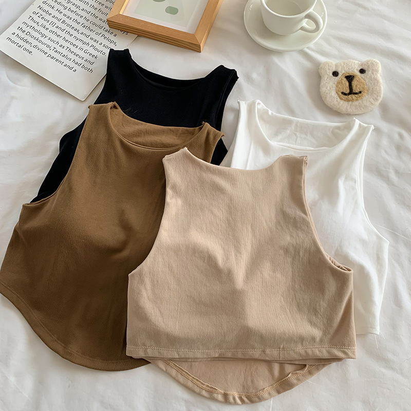 932# Irregular Camisole Women's 2023 Spring and Summer New Sleeveless Short Solid Color Top Spice Girls Base Shirt Trendy