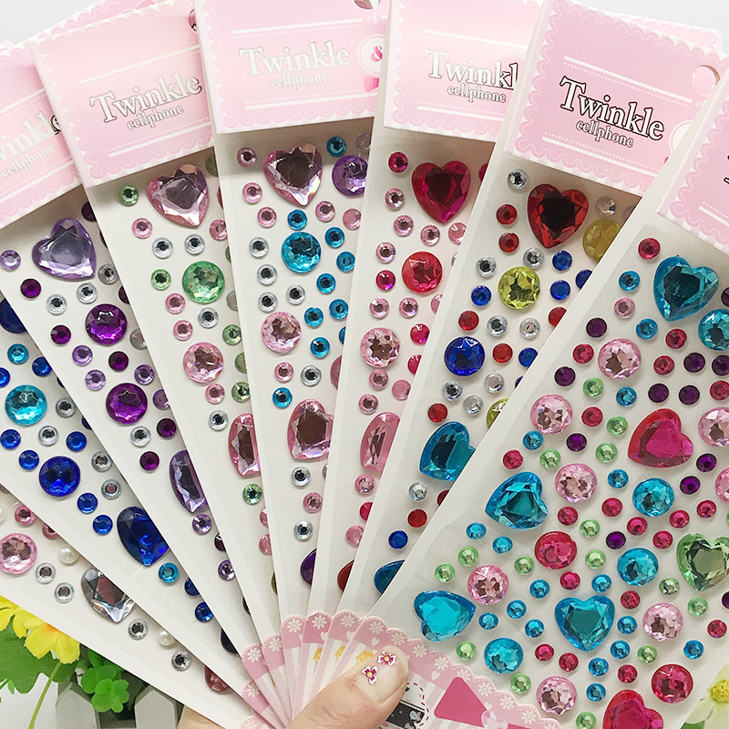 Children's diamond sticker round love round plum blossom shape DIY handmade creative self-contained adhesive sticker