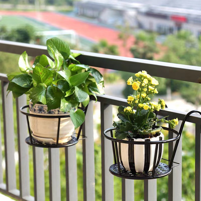 Balcony Flower Rack Wrought Iron Railing Hanging Flower Pot Hanging Rack Green Lure Succulent Diaolum Flower Rack Bonsai Storage Rack