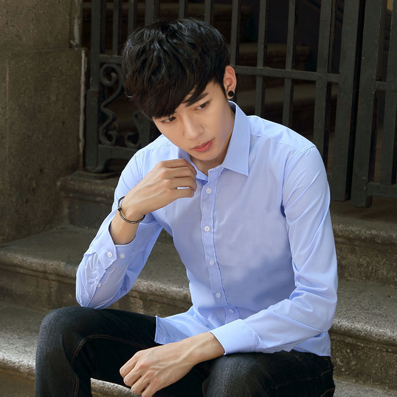 White shirt men's long sleeve slim fit business best man plus size black suit shirt work professional formal wear shirt men