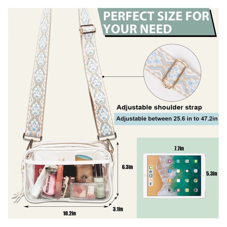Amazon Transparent Waist Bag Stadium Certified Wide Shoulder Strap, PVC Chest Bag Transparent Crossbody Wallet Sling Backpack