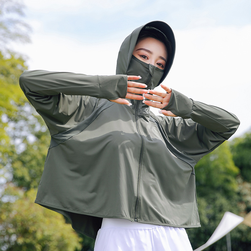 Black rubber hat brim sunscreen clothing women's new summer thin nylon yarn sunscreen clothing anti-ultraviolet breathable sunscreen clothing