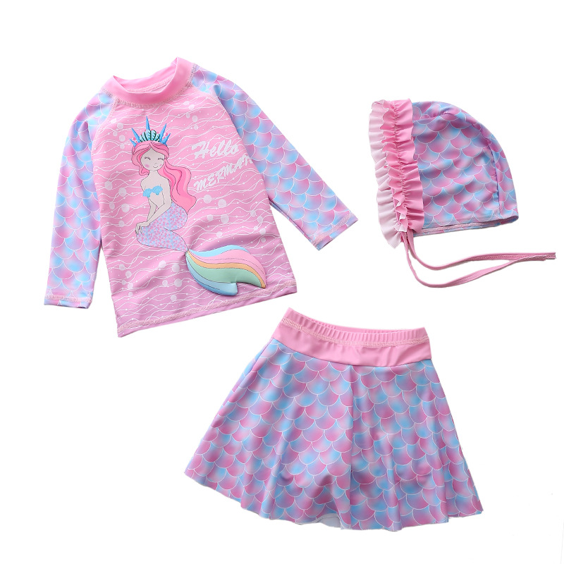 Children's Swimsuit Women's Split Mermaid Long-sleeved Swimsuit Large, Small and Medium-sized Children's Three-dimensional Fishtail Boxer Girls' Swimsuit