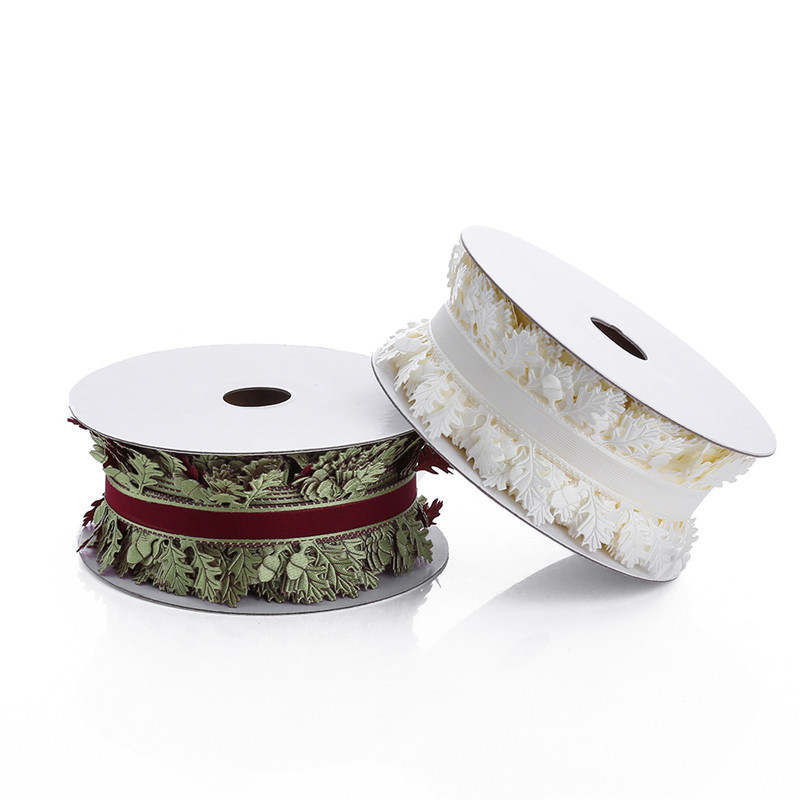 Cross-border gift 4cm lace webbing leaves gift packaging ultrasonic embossing leaves ribbon spot wholesale