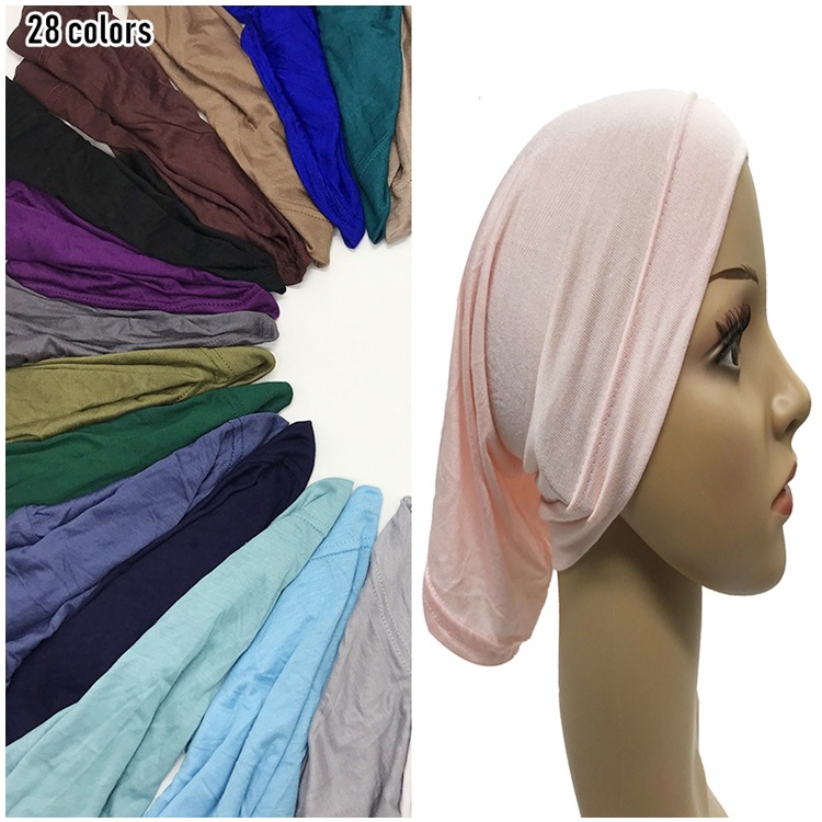Cross-border Hot Selling High Elastic mercerized Cotton Modal Monochrome Cylinder Cap Base Cap Women's Arabian Scarf Cap