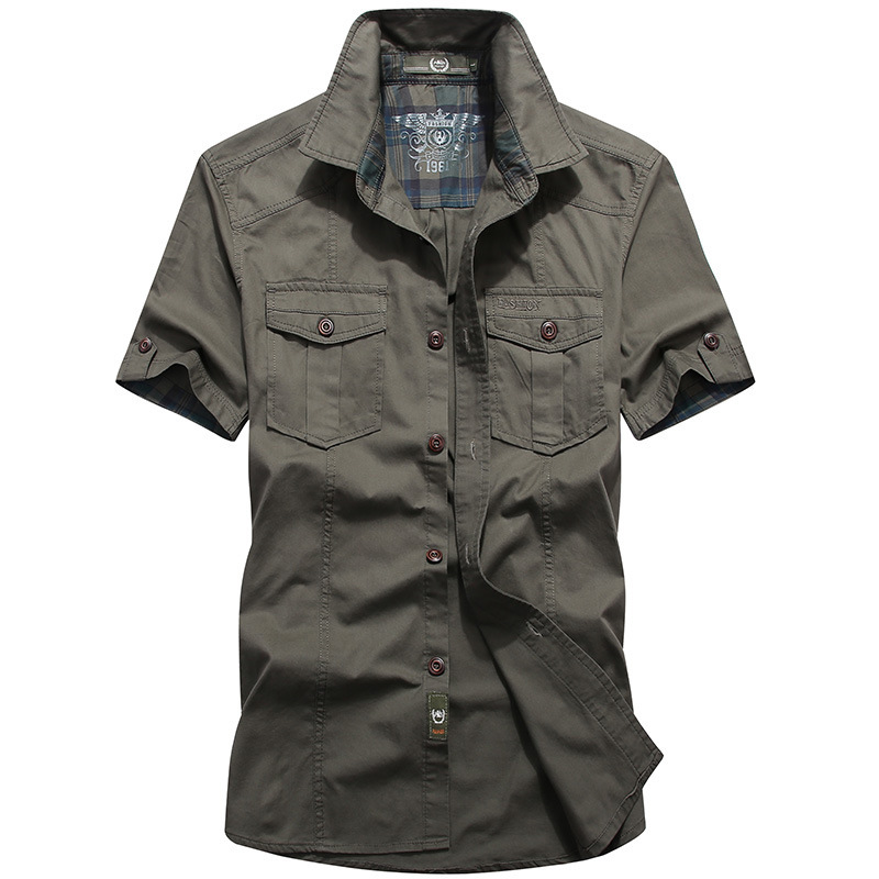 Summer short-sleeved shirt men's summer men's 95 cotton inch shirt solid color large size military uniform shirt cross-border 1391