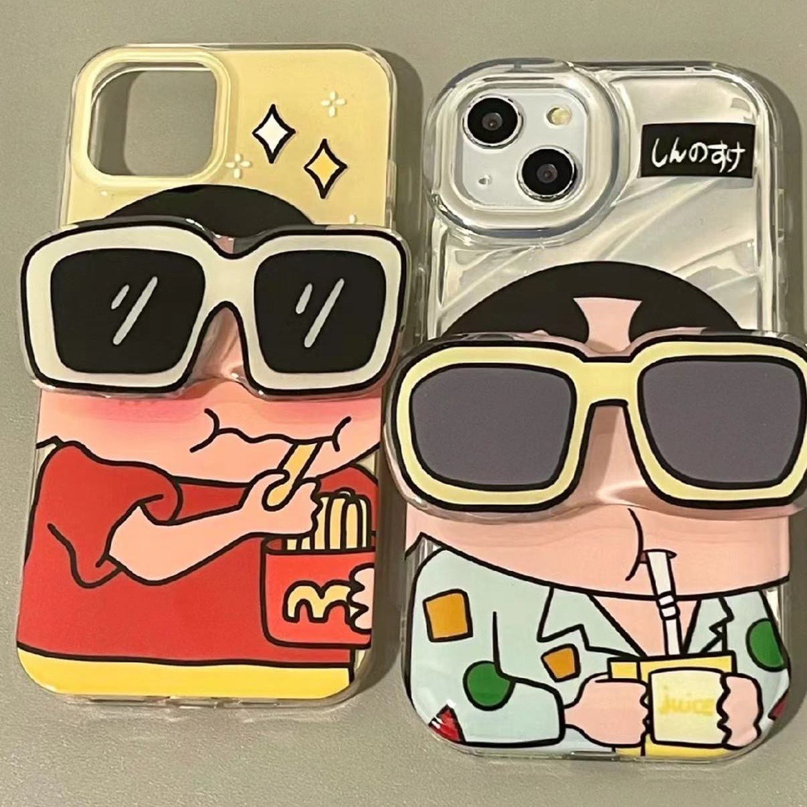 ins吃薯條小新支架適用13promax手機殼14pro新款iPhone12蘋果11軟