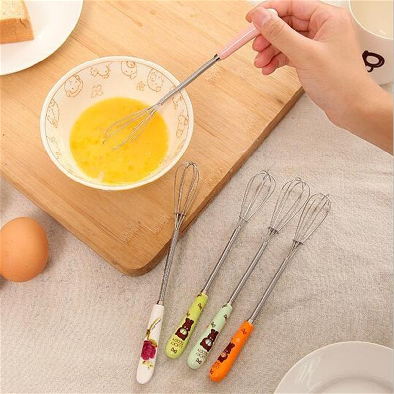 Bear ceramic handle stainless steel compact manual egg beater eggshell beater cake biscuit baking mixer