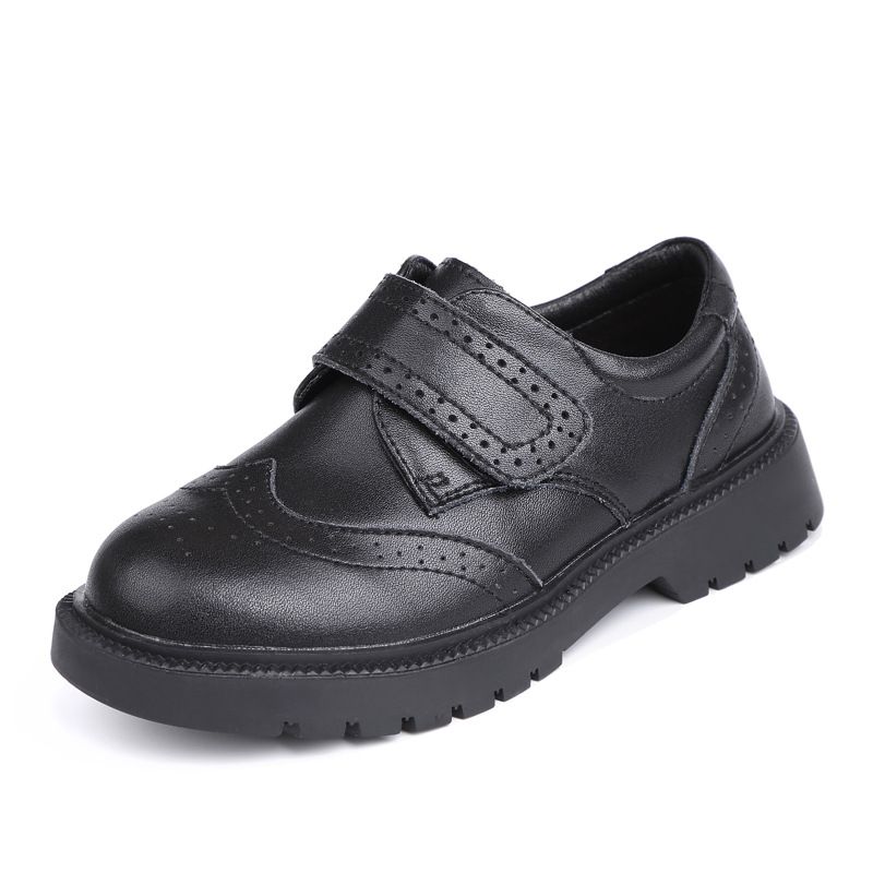 Genuine Leather Boys Black Leather Shoes Performance Shoes Children's Black English Style Student Shoes 2023 Boys Small Leather Shoes Soft Sole