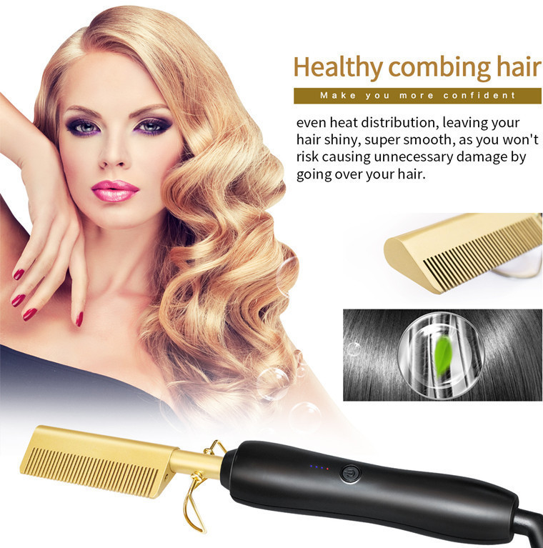 Cross-border New Wet and Dry Dual-use Copper Comb Straight Hair Curling Rod Household Curling Straight Multifunctional Bangs Electric Comb