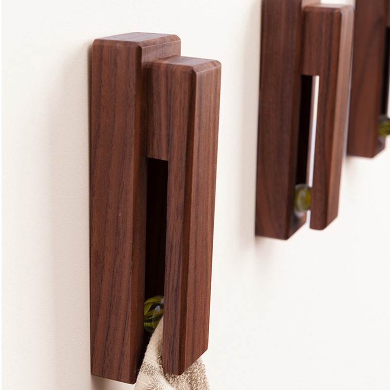 In stock Nordic wooden hook simple coat and hat towel rack solid wood punch-free door rear sticky hook wall-mounted hook