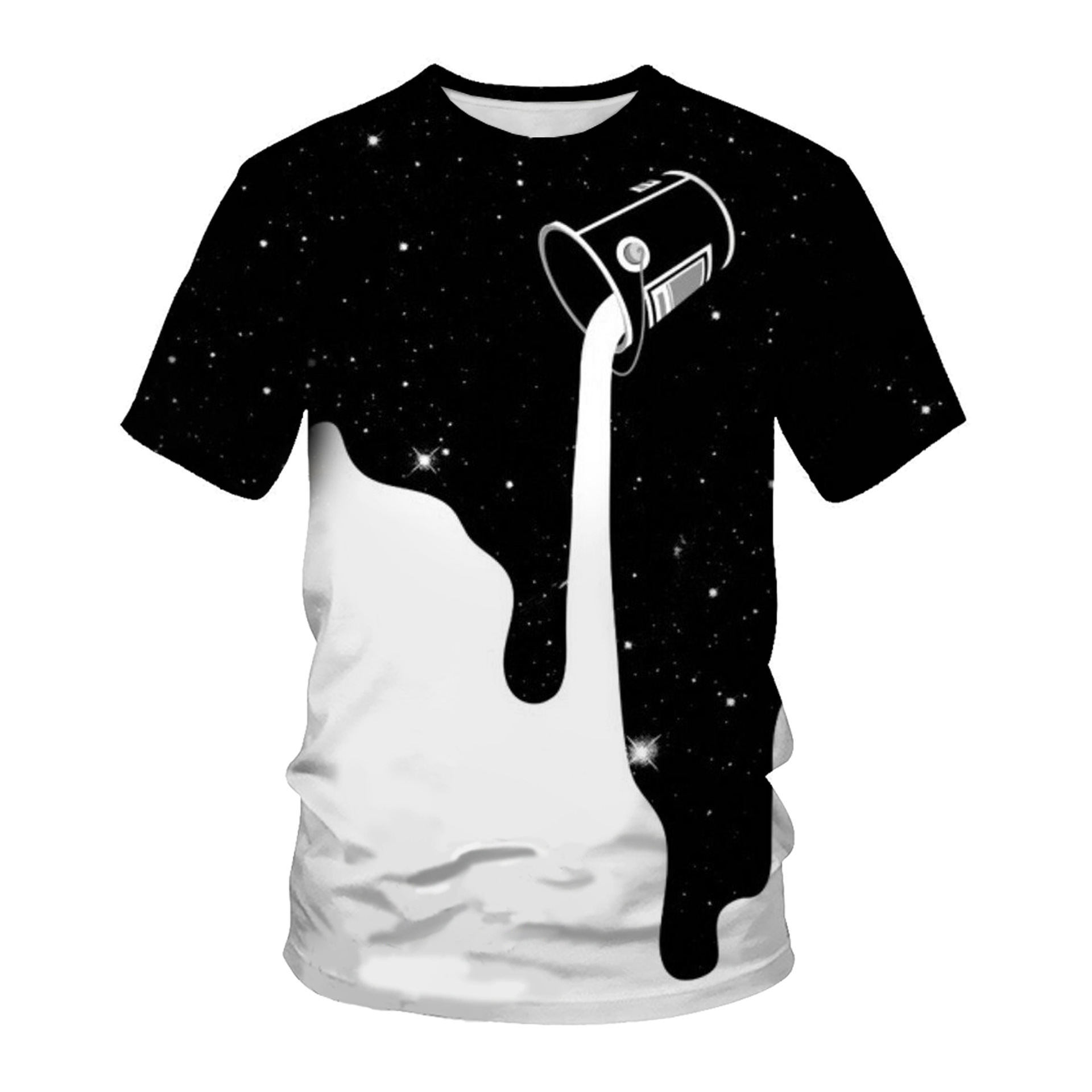 Summer Short-sleeved T-shirt Men's Round Neck Loose 3D Digital Printing Starry Sky Milk Cup Men's Half-sleeved Base Shirt for Summer