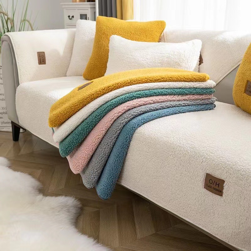 Cross-border lamb velvet sofa cushion winter non-slip plush padded Nordic sofa cover cushion cover towel wholesale