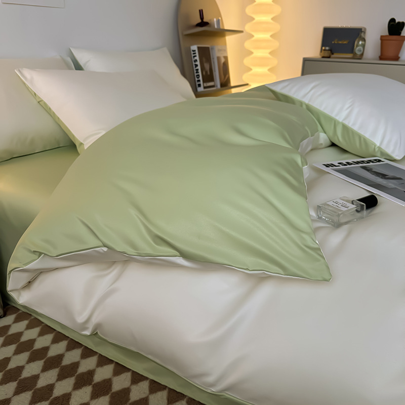 Ice Silk Four-piece Bed Sheet for Student Dormitory Summer Bed Cover Light Luxury Simple Quilt Cover High-grade Bedding 2m Quilt Cover for Hair