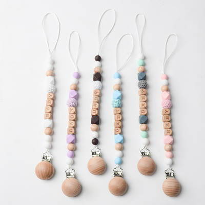 New Beech pacifier clip Beech letter BABY silicone octagonal beads wool crochet nipple anti-drop chain diy