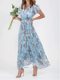 2023 European and American New Beach Large Swing Dress Chiffon Floral Short Sleeve Ruffled V-neck Fashion Tight Waist dress