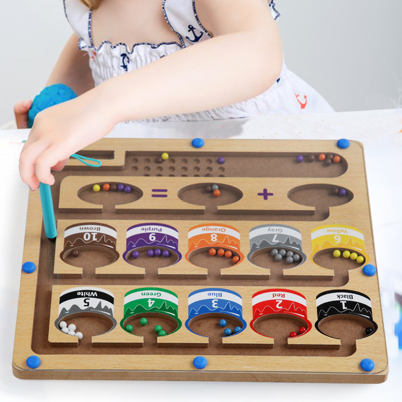 Wholesale wooden Montessori early education children's educational toys baby color cognitive pen magnetic intelligence maze beads