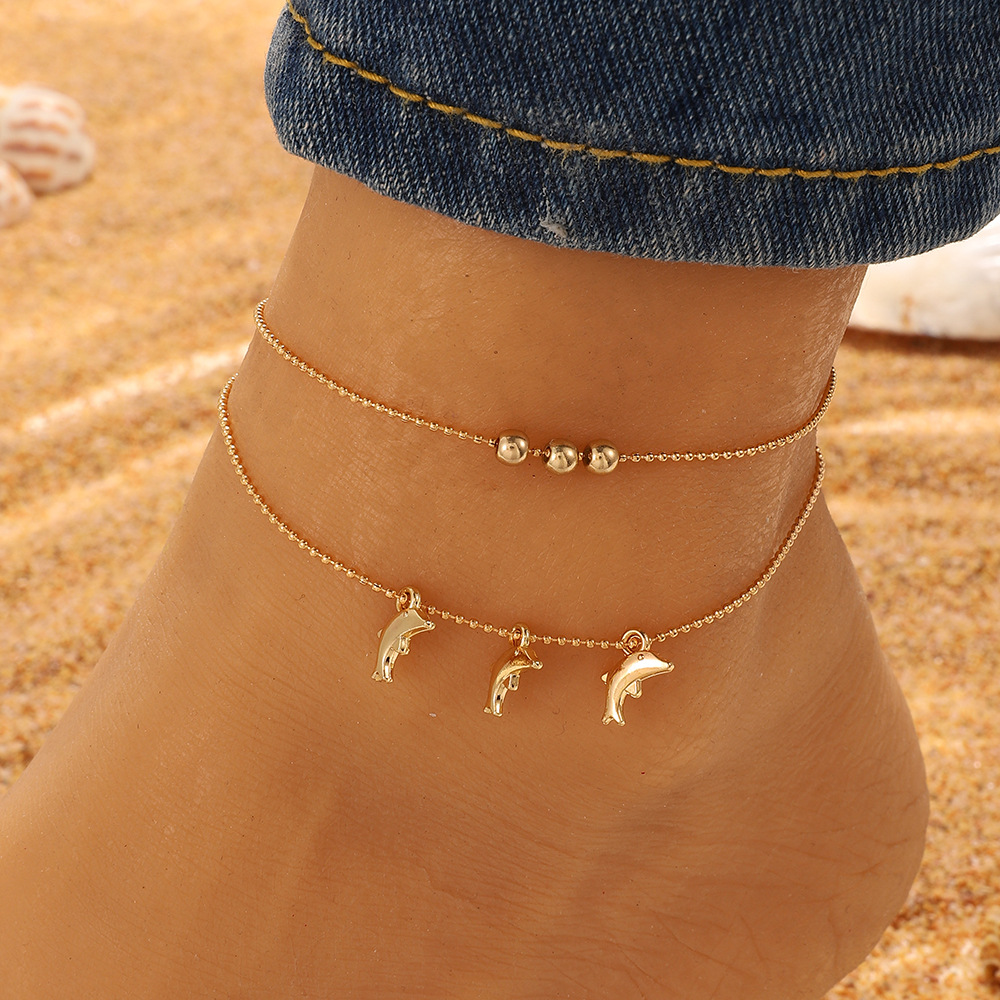 European and American ins new anklet women's fashion Bohemian simple metal dolphin love foot accessories beach foot accessories
