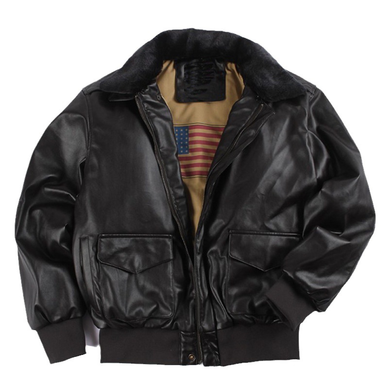 High-end leather coat American-style Retro Leather Jacket Wear-resistant PU Aviator Leather Jacket