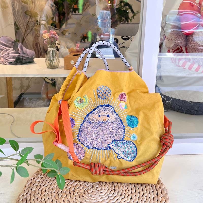 Japanese homemade ball chain environmentally friendly shopping bag nylon cloth embroidered handbag canvas bag nylon shopping bag