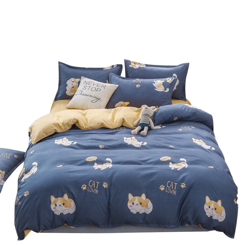 Factory wholesale student dormitory bed single three-piece bed full set quilt cover washed cotton suit four-piece set six pieces