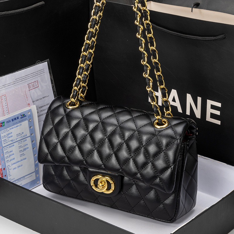 Double Circle CF Rhomboid Chain Bag Wearable Leather Shoulder Crossbody Bag Underarm Bag Fashionable Women's Bag Fashionable Small Square Bag General Bag