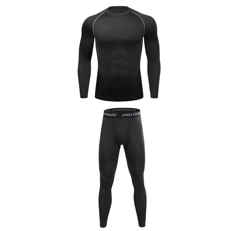 Fitness Suit Men's Sports Running Tight Quick-drying Basketball Training Suit Professional Long-sleeved Trousers Breathable Two-piece Suit