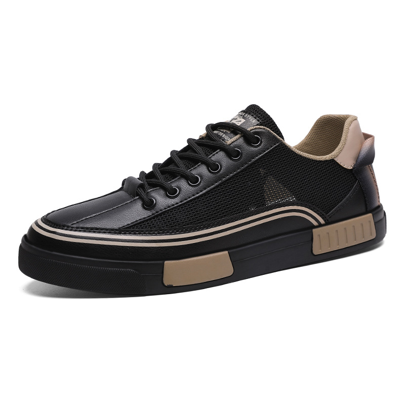 Lace-up College Style Sports Men's Shoes Large Size Round Head Student Color-matching Sneakers Spring and Autumn Breathable Mesh Casual Shoes Cross-Border