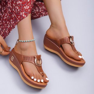 2023 Foreign Trade Women's Shoes Summer New Casual Fish Mouth Round Head European and American Large Size Wedge Slippers Platform Sandals
